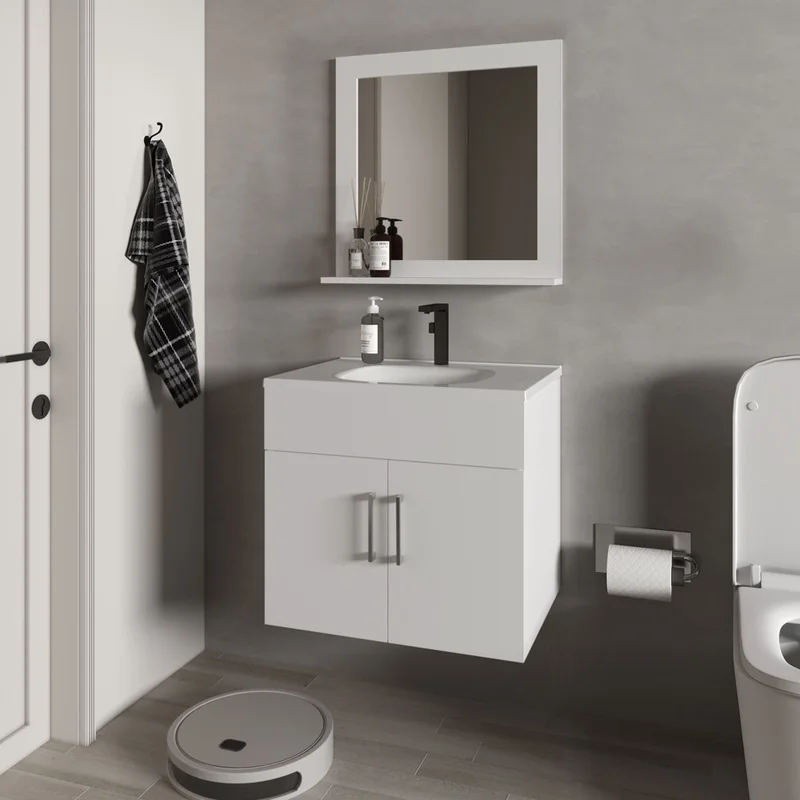 White Floating Bathroom Vanity Set with Sink and Cabinet Mirror
White Floating Bathroom Vanity Set with Sink and Cabinet Mirror