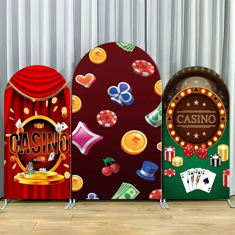 Single Side Arch Backdrop Cover Casino Theme with Red Curtain and Gold Coins Decor
Single Side Arch Backdrop Cover Casino Theme with Red Curtain and Gold Coins Decor