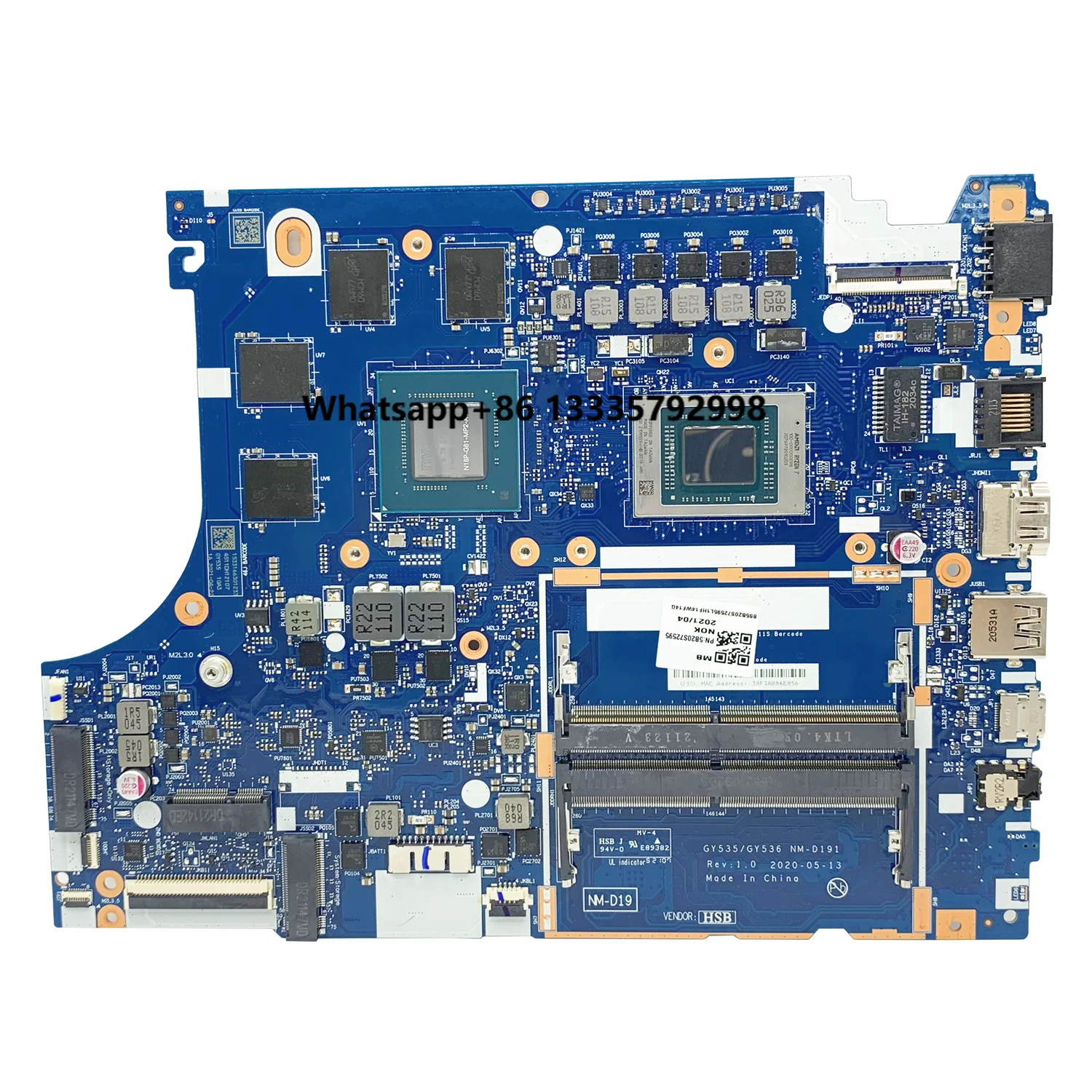 100% Tested for Lenovo Ideapad Gaming 3-15ARH05 Laptop Motherboard 5B20S72595 NM-D191 with CPU R7-4800H GPU GTX1650 4G
100% Tested for Lenovo Ideapad Gaming 3-15ARH05 Laptop Motherboard 5B20S72595 NM-D191 with CPU R7-4800H GPU GTX1650 4G