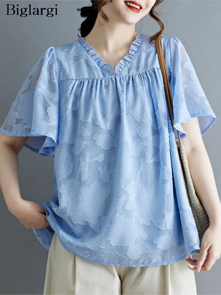 Oversized Summer V-Neck T-Shirts Women Embroidery Fashion Ruffle Patchwork Ladies Blouses Loose Pleated Woman T-Shirts
Oversized Summer V-Neck T-Shirts Women Embroidery Fashion Ruffle Patchwork Ladies Blouses Loose Pleated Woman T-Shirts