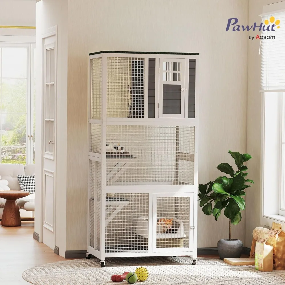 74" Wooden Outdoor Cat Enclosure Weatherproof & Wheeled, Outside Cat House with High Weight Capacity, Kitten Cage Condo, White
74" Wooden Outdoor Cat Enclosure Weatherproof & Wheeled, Outside Cat House with High Weight Capacity, Kitten Cage Condo, White