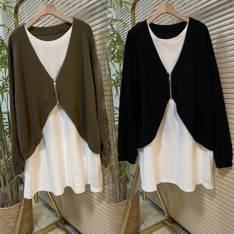 plus Size Women's Long Sve Mid-Length Patchwork Top Spring Autumn Casual Comfortable Faionable Fake Two-Piece Ensemble
plus Size Women's Long Sve Mid-Length Patchwork Top Spring Autumn Casual Comfortable Faionable Fake Two-Piece Ensemble