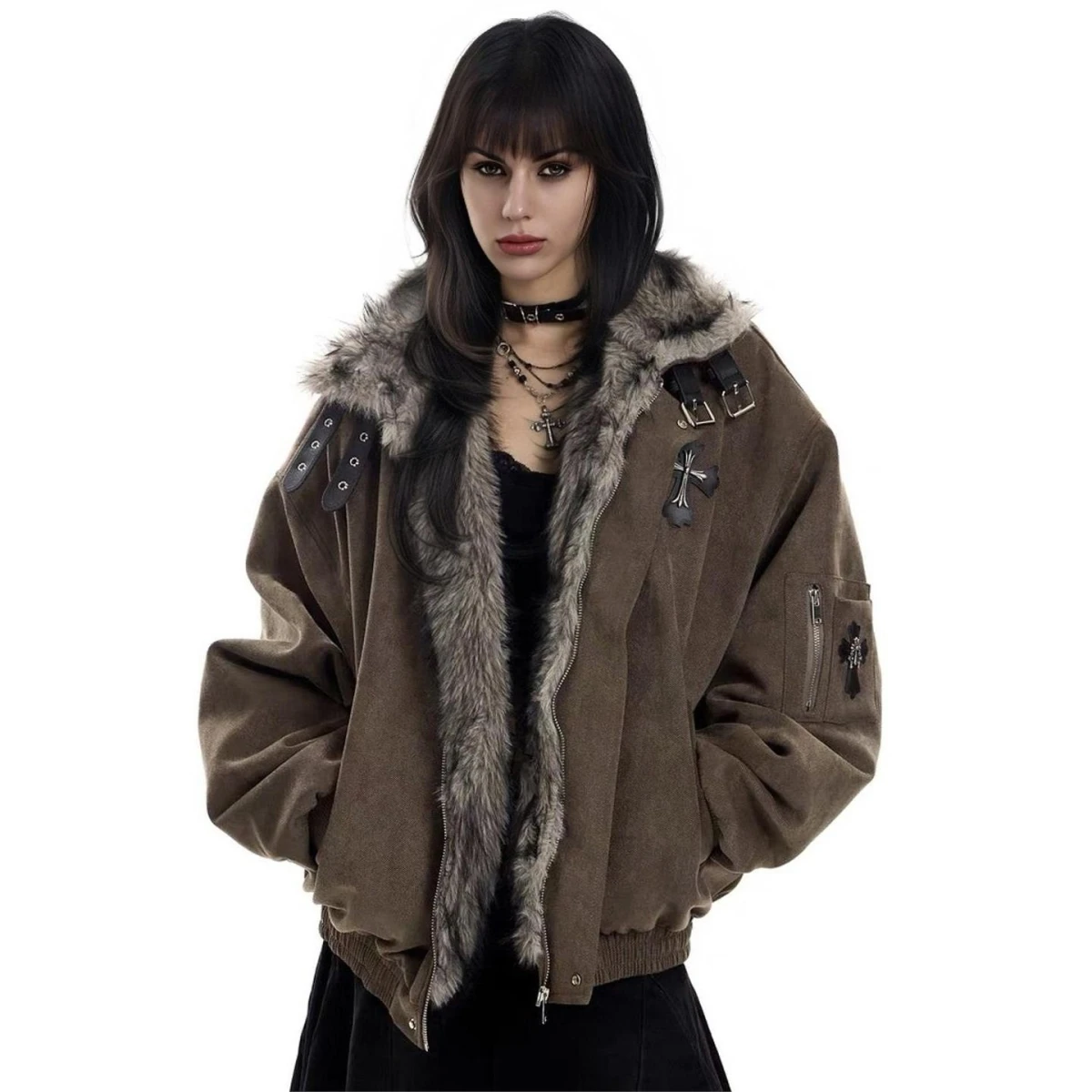 Retro American Faux Fur Collar Thiened Jaet Women's Cotton Coat with Cross Mountain Eagle Design Winter New Sle Trendy
Retro American Faux Fur Collar Thiened Jaet Women's Cotton Coat with Cross Mountain Eagle Design Winter New Sle Trendy