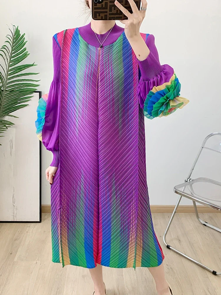 Miyake Pleated Elegant Dress Women Round Neck Spliced Fungus Long Sleeve High Stretchy Loose Dresses 2025 Summer New Female
Miyake Pleated Elegant Dress Women Round Neck Spliced Fungus Long Sleeve High Stretchy Loose Dresses 2025 Summer New Female