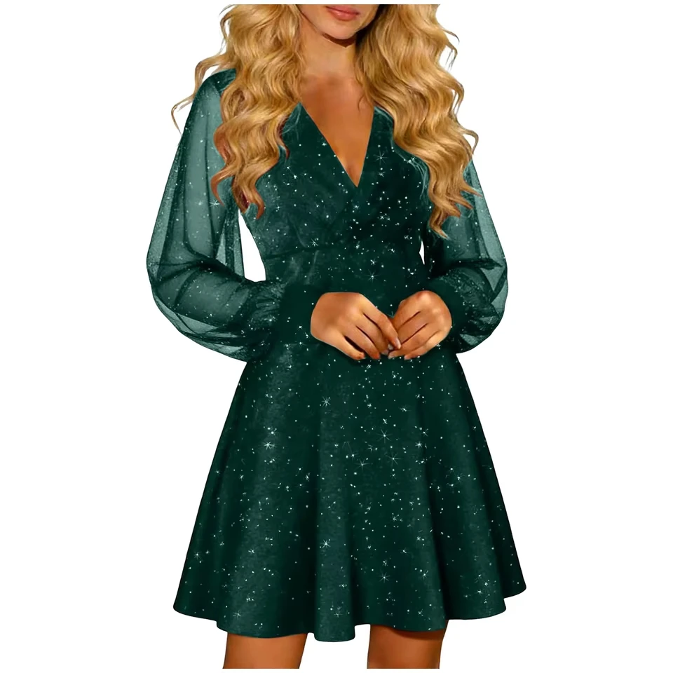 Women Sexy V Neck Sequined Velvet Dress With Mesh Splicing Long Sleeves Party Dress For Nightclubs Vestidos Para Mujer
Women Sexy V Neck Sequined Velvet Dress With Mesh Splicing Long Sleeves Party Dress For Nightclubs Vestidos Para Mujer