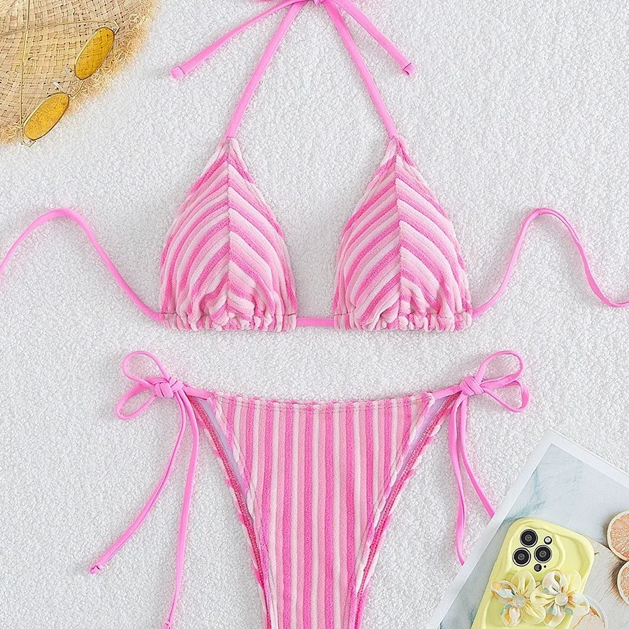 9 Colors New Towel Cloth Halter Neck Tie Up Striped Bikini Swimsuit For Women Summer Beach Vacation Low Waisted Swimwear 2025
9 Colors New Towel Cloth Halter Neck Tie Up Striped Bikini Swimsuit For Women Summer Beach Vacation Low Waisted Swimwear 2025