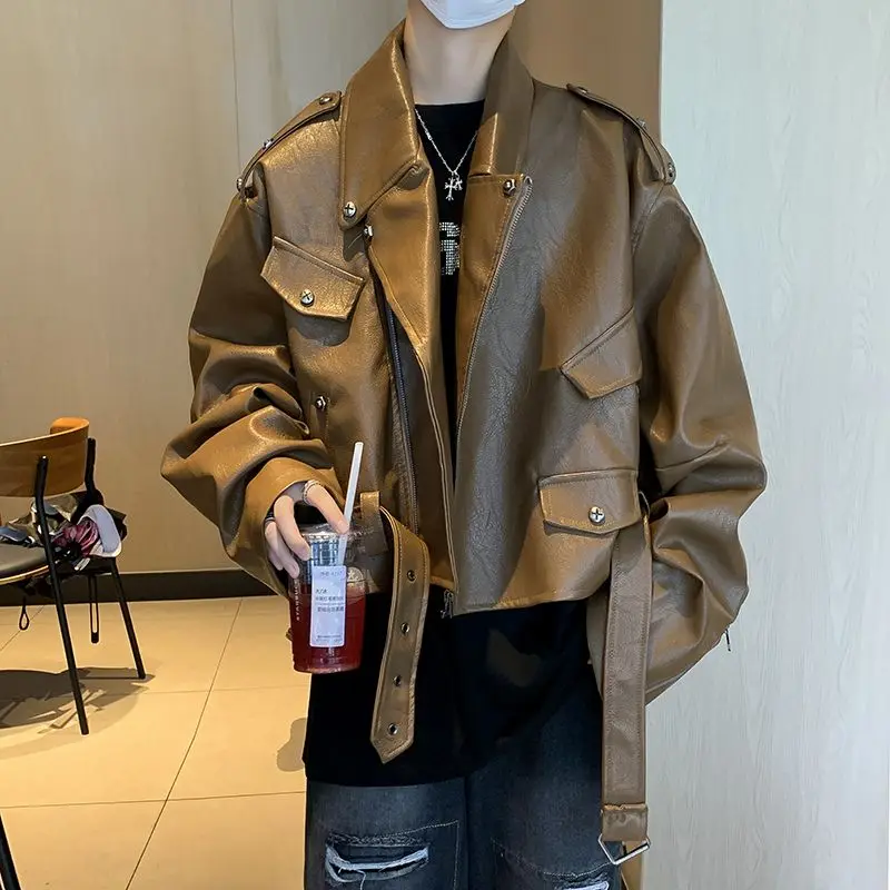 Men's Rivet Leather Jacket Street Short Turn Down Collar Zipper Long Sleeves Solid Color Autumn Motorcycle Pu Jackets Coats
Men's Rivet Leather Jacket Street Short Turn Down Collar Zipper Long Sleeves Solid Color Autumn Motorcycle Pu Jackets Coats