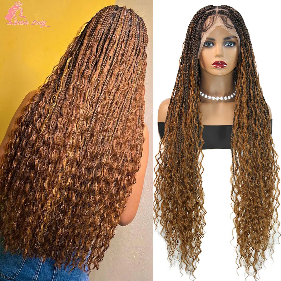 Blonde Boho Braided Wigs Synthetic Goddess Knotless Box Braids With Curly Ends Full Lace Bohomian Cornrow Braids For Black Women
Blonde Boho Braided Wigs Synthetic Goddess Knotless Box Braids With Curly Ends Full Lace Bohomian Cornrow Braids For Black Women