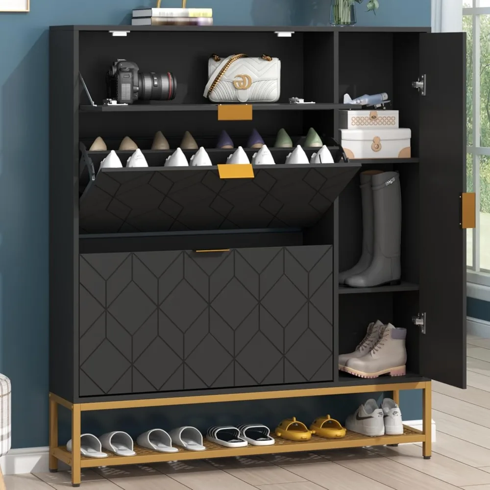 Shoe Cabinet,Freestanding Tipping Bucket Shoe Rack Organizer with 2 Flip Drawers,Entryway Narrow Shoe Storage with Adjustable
Shoe Cabinet,Freestanding Tipping Bucket Shoe Rack Organizer with 2 Flip Drawers,Entryway Narrow Shoe Storage with Adjustable