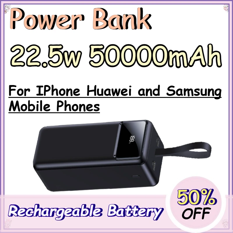 22.5w 50000mAh Power Bank for IPhone Huawei and Samsung Mobile Phones PD Fast Charging Digital Display Power Bank
22.5w 50000mAh Power Bank for IPhone Huawei and Samsung Mobile Phones PD Fast Charging Digital Display Power Bank