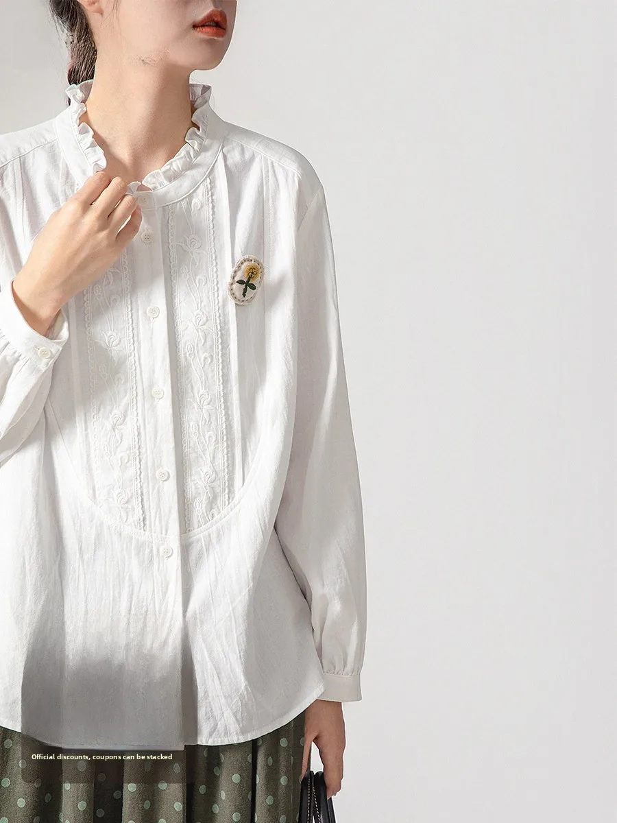 Original Artistic White Cotton Long Sleeve Women's Shirt with Lace Collar Embroidery Loose Fit Comfortable Breathable Top
Original Artistic White Cotton Long Sleeve Women's Shirt with Lace Collar Embroidery Loose Fit Comfortable Breathable Top