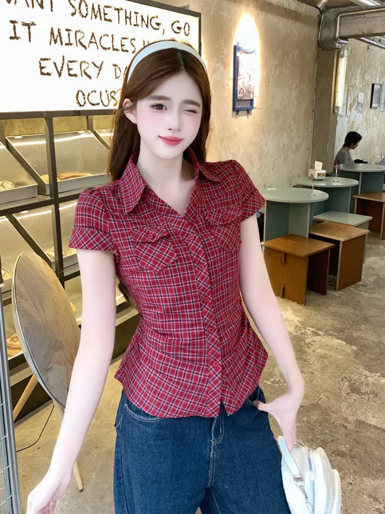 plus Size Women's Shirt Summer New Korean Style Slimming Checkered Waist-Cut Short Sleeve Casual Fashionable Versatile Top
plus Size Women's Shirt Summer New Korean Style Slimming Checkered Waist-Cut Short Sleeve Casual Fashionable Versatile Top