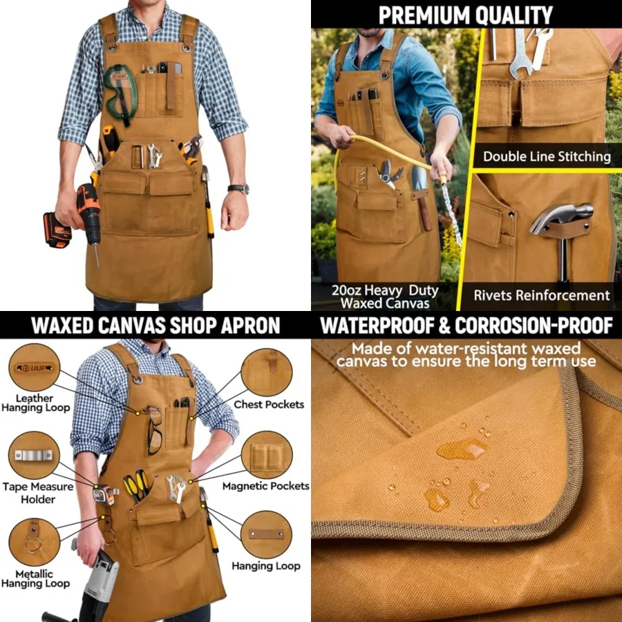 Woodworking Apron for Men, Shop Apron 20 oz Canvas Work Apron with 9 Tool Pockets, Heavy Duty Wood Working Workshop Bib Apron f
Woodworking Apron for Men, Shop Apron 20 oz Canvas Work Apron with 9 Tool Pockets, Heavy Duty Wood Working Workshop Bib Apron f