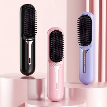 가정 여행용 휴대용 음이온 무선 헤어 스트레이트너, USB 충전, 컬링 다리미, 다기능, 빠른 스타일링, 3 단 조절 가능한 온도 가열