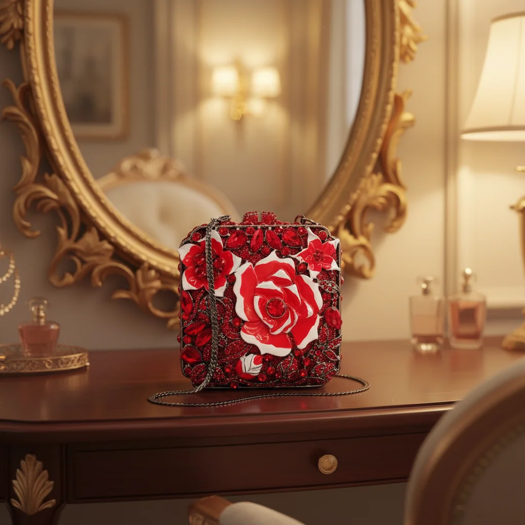 High Stand Clutch Bag Rhinestones Oil-drip Black Rose Design Evening Bag Featuring Magnetic Clasp Ladies Party Bag Luxury
High Stand Clutch Bag Rhinestones Oil-drip Black Rose Design Evening Bag Featuring Magnetic Clasp Ladies Party Bag Luxury