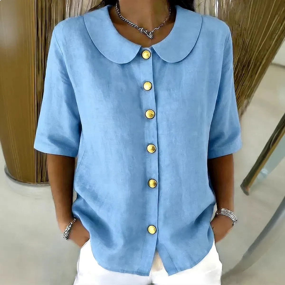 Women Short Sleeve Button Down Blouse Top Summer Casual Shirt Tee Blouses
Women Short Sleeve Button Down Blouse Top Summer Casual Shirt Tee Blouses
