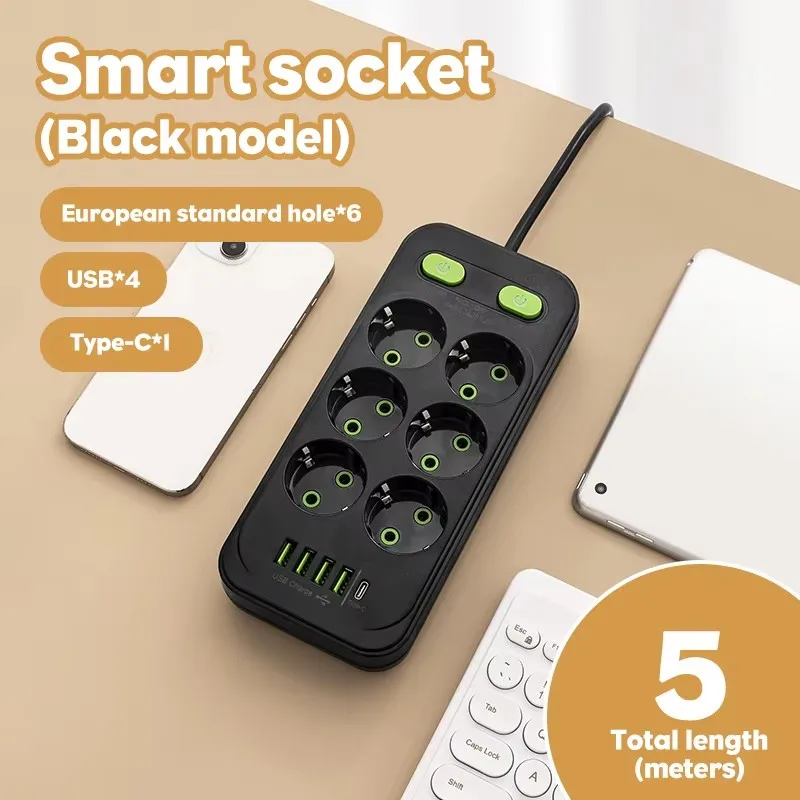 EU Plug AC Outlets Multitap Socket 5M Extension Cord Electrical Power Strip With USB Type C Fast Charging Network Filter Adapter
EU Plug AC Outlets Multitap Socket 5M Extension Cord Electrical Power Strip With USB Type C Fast Charging Network Filter Adapter
