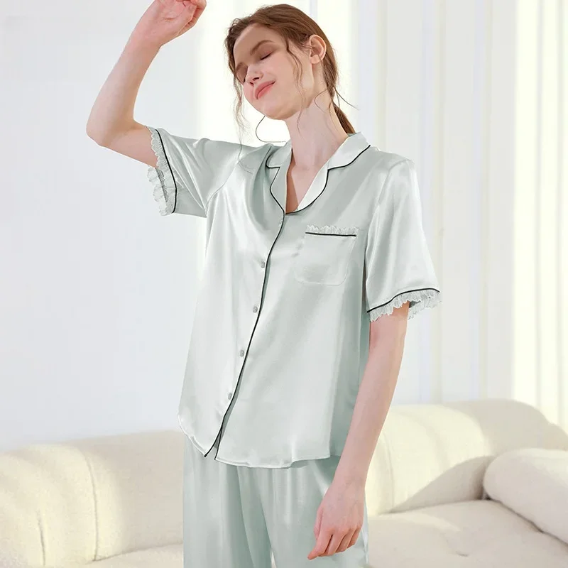 19mm 100% silk pajamas women short sleeve two pieces lounge set pyjama set women pajama Lingerie ladies Sleepwear for sleeping
19mm 100% silk pajamas women short sleeve two pieces lounge set pyjama set women pajama Lingerie ladies Sleepwear for sleeping