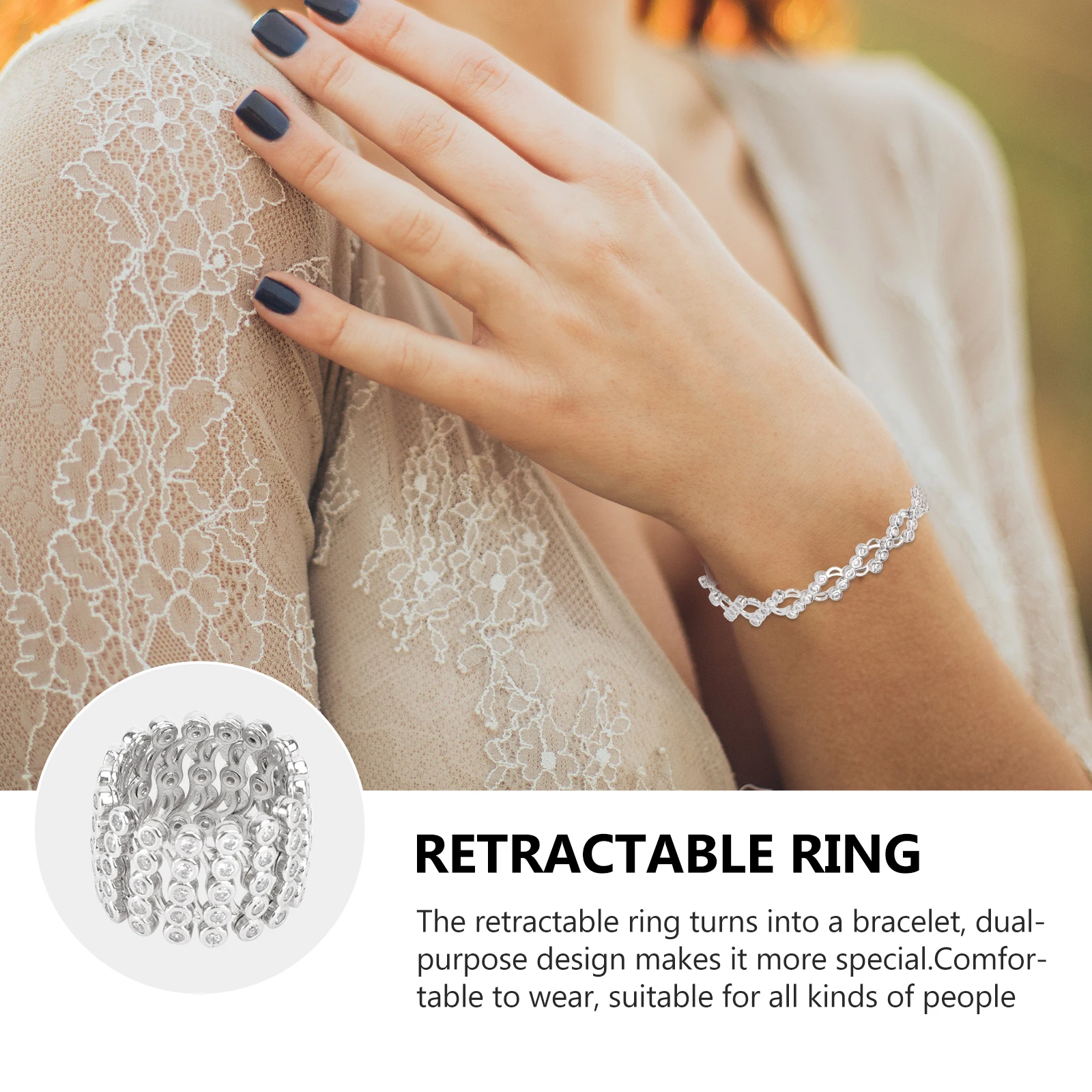 1pc Stretchable Silver Rhinestone Ring For Women 2 In 1 Bracelet Ring Fashion Finger Jewelry Elegant Daily Party Wear
1pc Stretchable Silver Rhinestone Ring For Women 2 In 1 Bracelet Ring Fashion Finger Jewelry Elegant Daily Party Wear