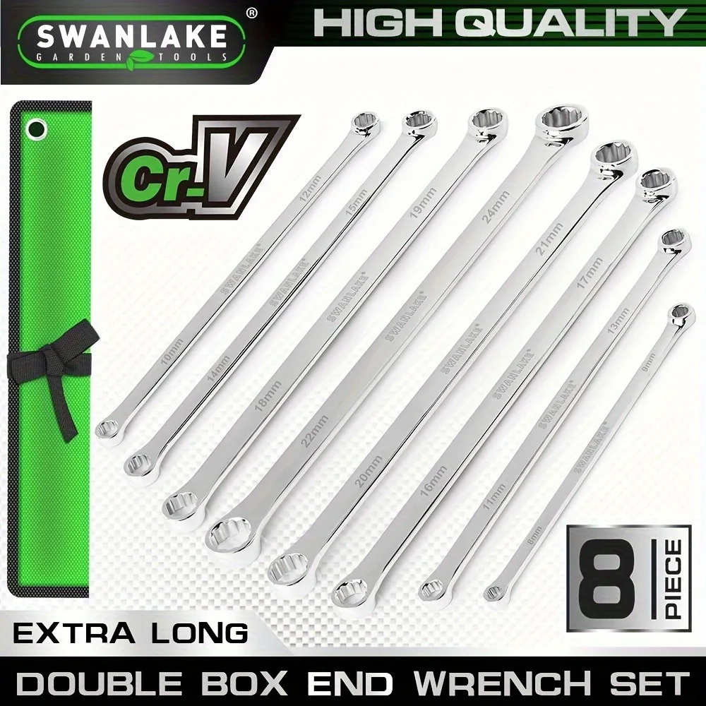Set of 8 Extra Long Double Box End Wrenches, Made of CR-V, Designed for Reduced Effort, Covering Metric Sizes from 8Mm to 24Mm
Set of 8 Extra Long Double Box End Wrenches, Made of CR-V, Designed for Reduced Effort, Covering Metric Sizes from 8Mm to 24Mm