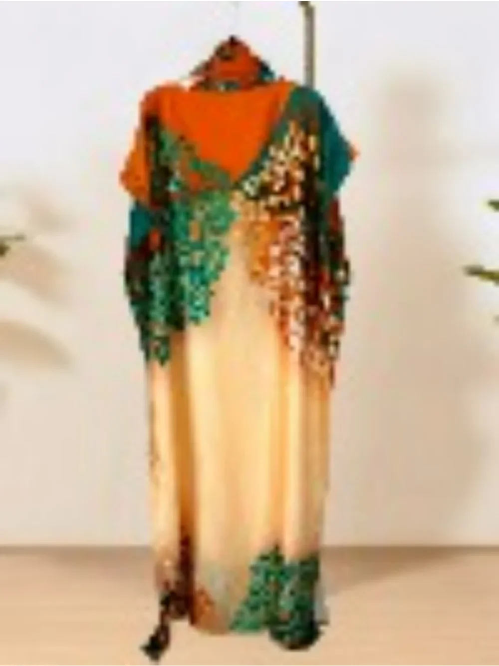 Women's Floral Printed Silk Maxi Dress Loose Fit Round Neck Batwing Sleeve Summer Beach Wedding Guest Evening Dress 
Women's Floral Printed Silk Maxi Dress Loose Fit Round Neck Batwing Sleeve Summer Beach Wedding Guest Evening Dress