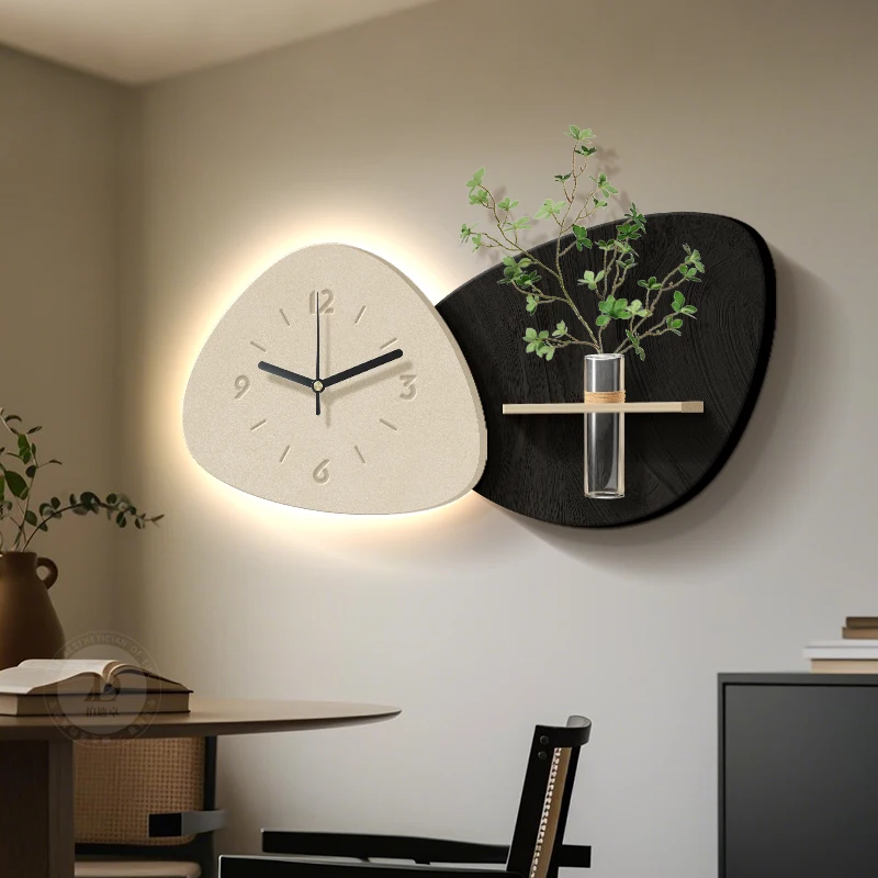 High-class dining room with clocks, decorative paintings, hydroponic green plants, TV sofa background wall murals, three-dimensi
High-class dining room with clocks, decorative paintings, hydroponic green plants, TV sofa background wall murals, three-dimensi