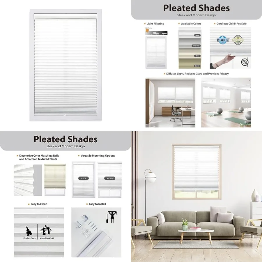 Cordless 1" Light Filtering Pleated Shade, Fabric, 34"W x 64"H
Cordless 1" Light Filtering Pleated Shade, Fabric, 34"W x 64"H
