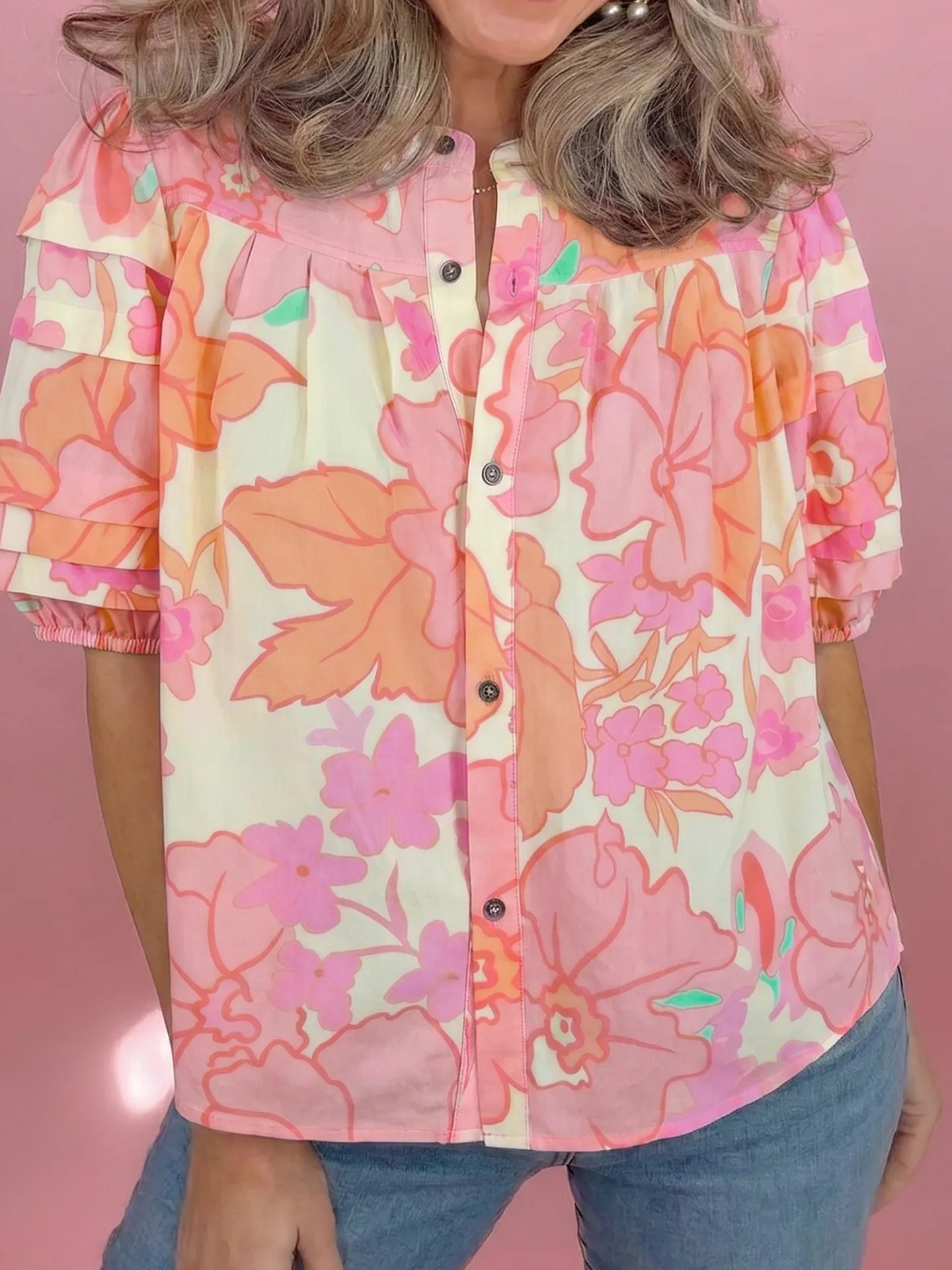 DearLover Floral Print Bubble Sleeve Shirt Women's Summer New Style round Neck Single Button Cotton Blend Loose Fit Shirt
DearLover Floral Print Bubble Sleeve Shirt Women's Summer New Style round Neck Single Button Cotton Blend Loose Fit Shirt