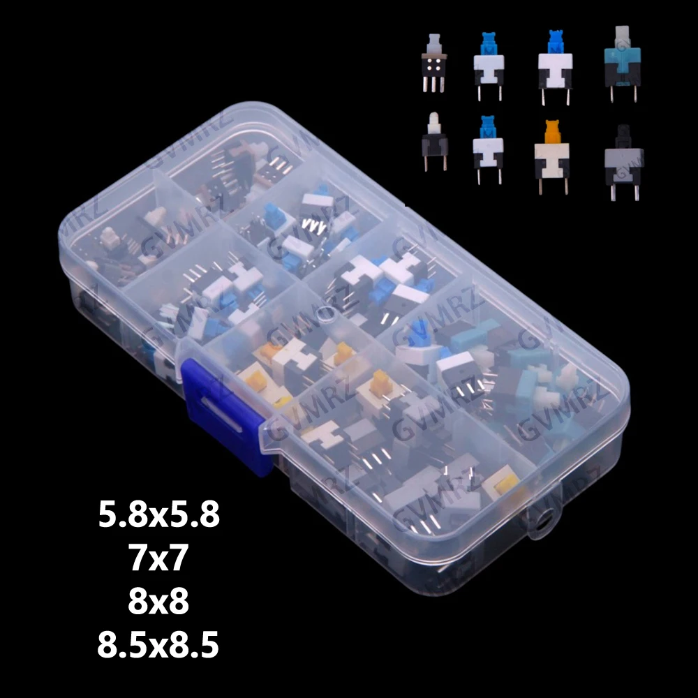 8Values 80PCS Pushbutton switch box, 5.8*5.8/7*7/8*8/8.5*8.5MM, 8 types of self-locking and non-locking, 5.8x5.8 7x7 8x8
8Values 80PCS Pushbutton switch box, 5.8*5.8/7*7/8*8/8.5*8.5MM, 8 types of self-locking and non-locking, 5.8x5.8 7x7 8x8