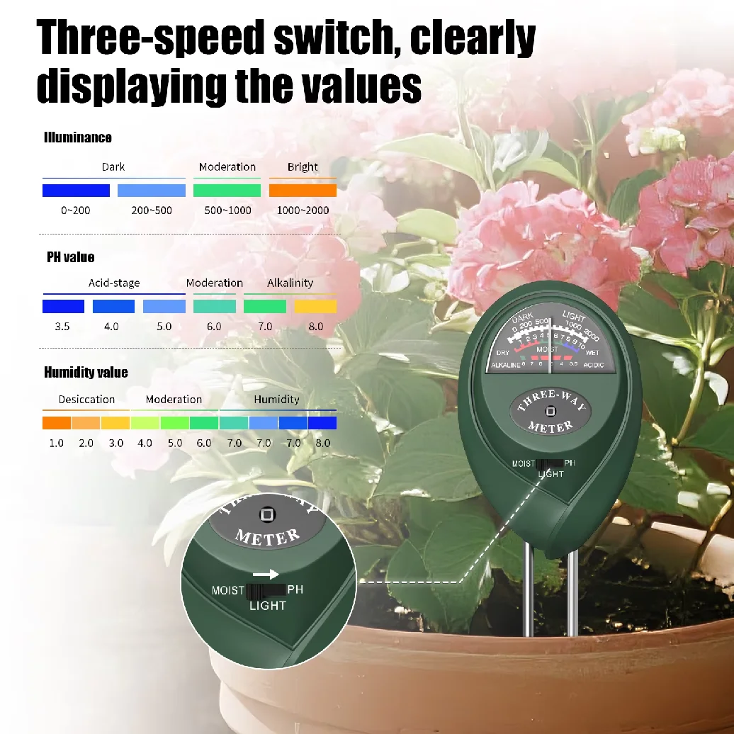 Garden PH Meter Sunlight 3 in 1 Soil PH Tester Garden Flowers Soil Moisture Sensor Plants Acidity Humidity PH Monitor Detector
Garden PH Meter Sunlight 3 in 1 Soil PH Tester Garden Flowers Soil Moisture Sensor Plants Acidity Humidity PH Monitor Detector