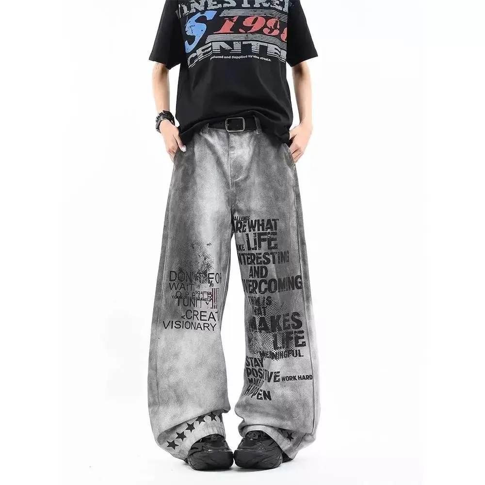 Vintage Punk Loose Straight Leg Men's Jeans Letter Print Casual Comfortable Polyester Fiber mid Waist Zipper Fly Spring Summer
Vintage Punk Loose Straight Leg Men's Jeans Letter Print Casual Comfortable Polyester Fiber mid Waist Zipper Fly Spring Summer
