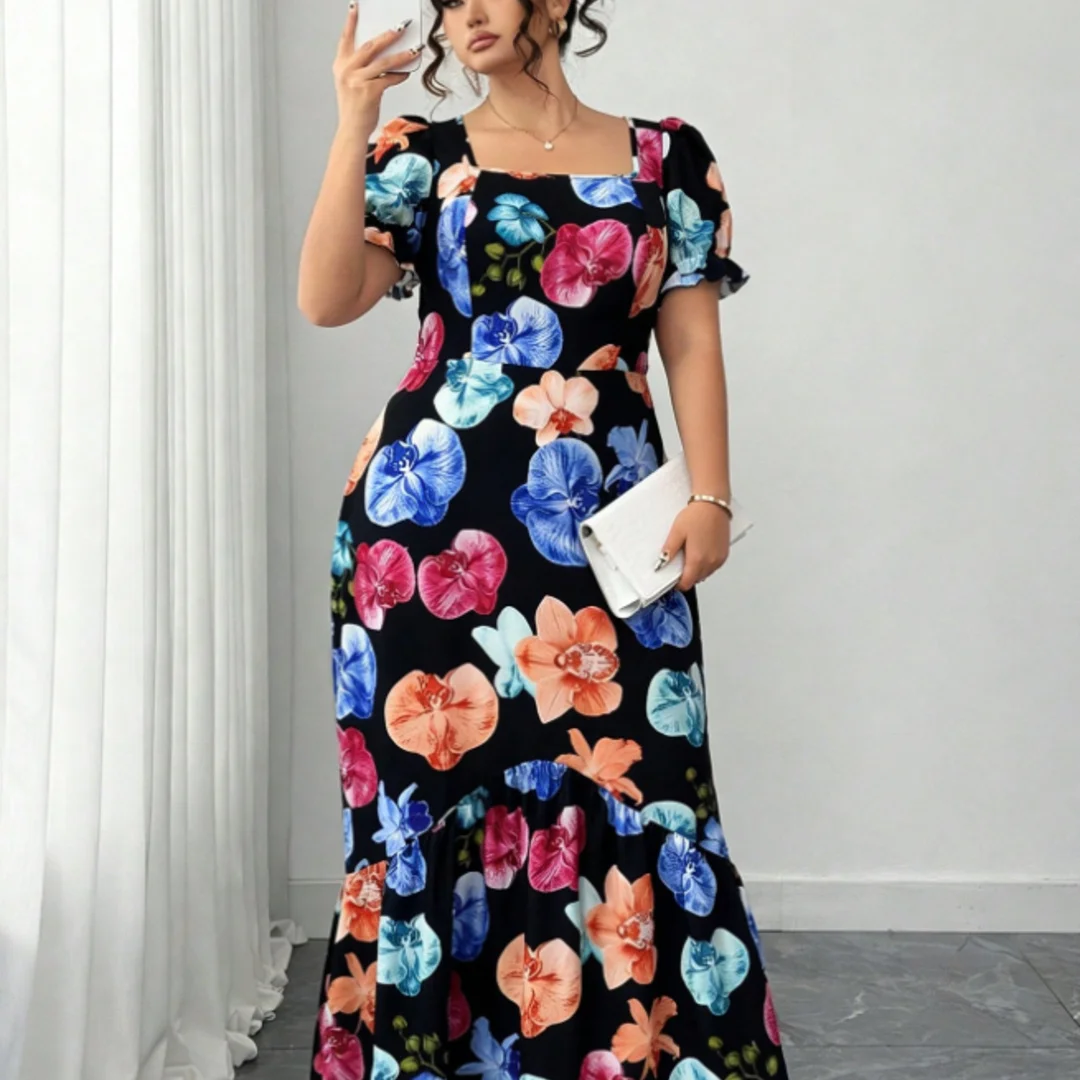 Plus Size Floral Maxi Dress for Women, Square Neck Short Puff Sleeve Ruffle Hem Long Dress, Summer Casual Boho Floral Print Floo
Plus Size Floral Maxi Dress for Women, Square Neck Short Puff Sleeve Ruffle Hem Long Dress, Summer Casual Boho Floral Print Floo