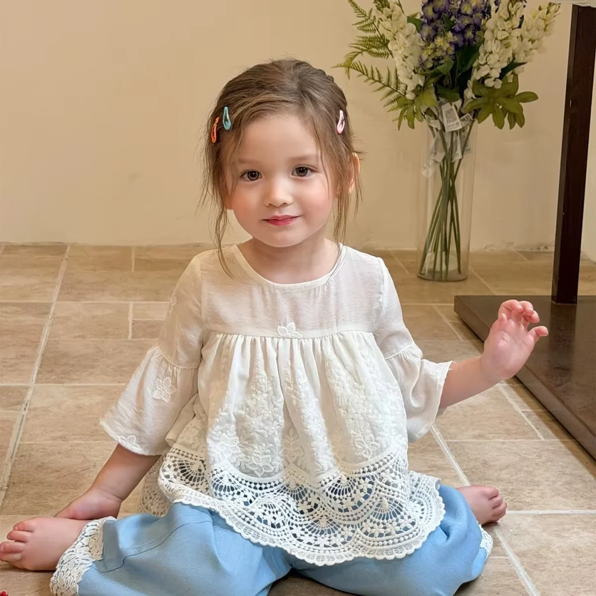 Baby Girls Clothes Set Summer New Children's Pure Cotton Jacquard Lace Shirt+Wide Leg Pants Two-piece Set
Baby Girls Clothes Set Summer New Children's Pure Cotton Jacquard Lace Shirt+Wide Leg Pants Two-piece Set