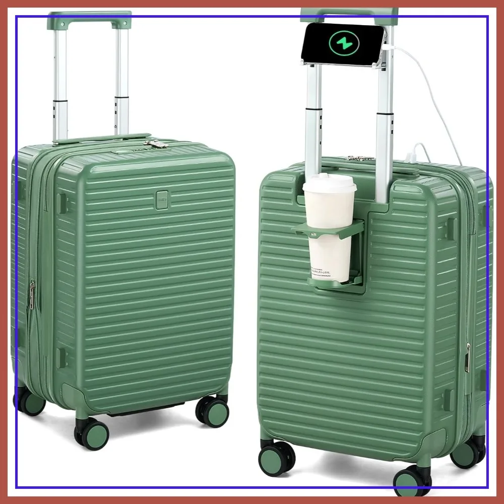 20" Carry On Luggage with Cup Holder & Charger, Expandable Hard Shell Suitcase, Lightweight with Wheels, Forest Green
20" Carry On Luggage with Cup Holder & Charger, Expandable Hard Shell Suitcase, Lightweight with Wheels, Forest Green