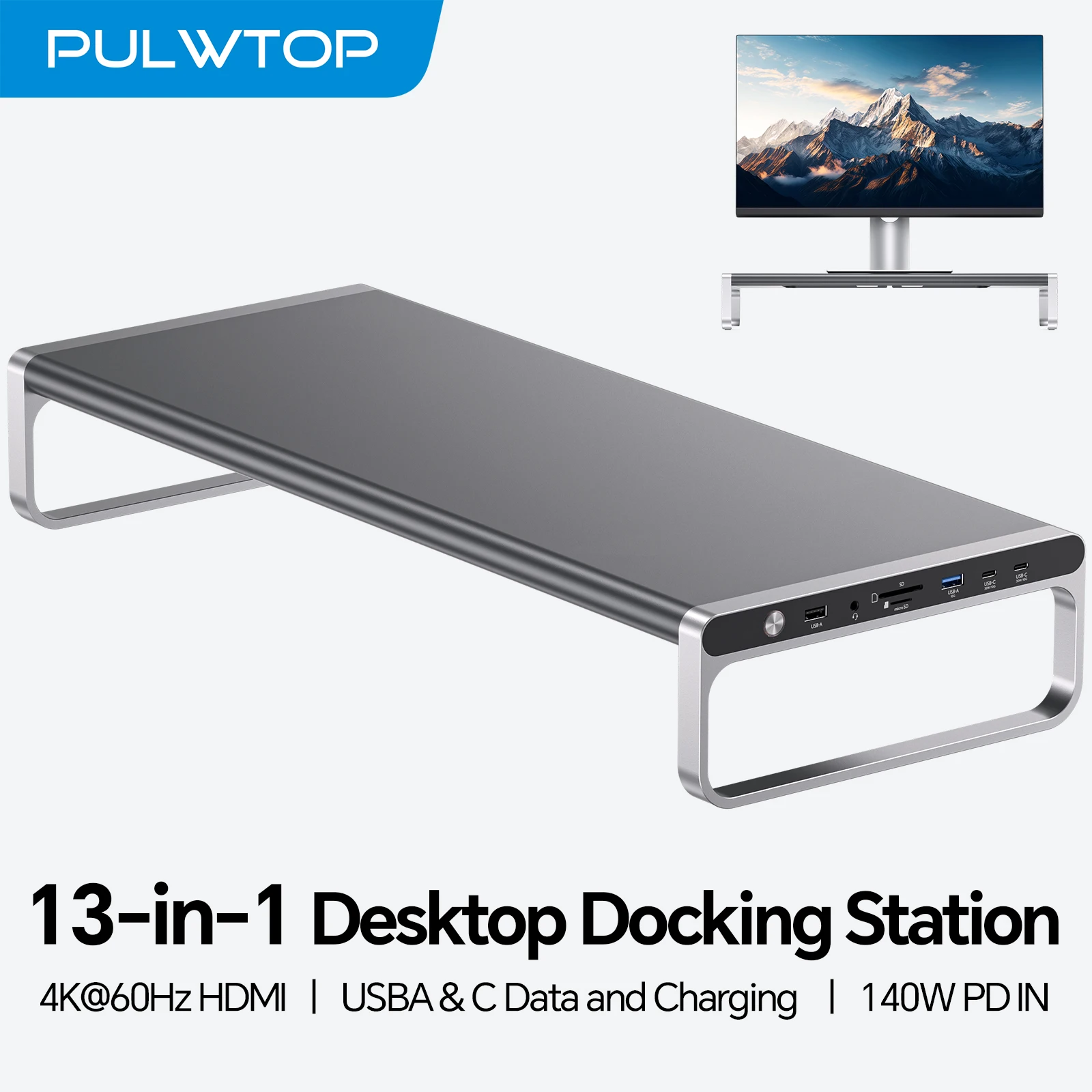 PULWTOP USB C Docking Station Monitor Stand, with 6 USB A/C Ports (Data & Max 60W Charging), 4K HDMI, SD/TF, Audio, for MacBook
PULWTOP USB C Docking Station Monitor Stand, with 6 USB A/C Ports (Data & Max 60W Charging), 4K HDMI, SD/TF, Audio, for MacBook