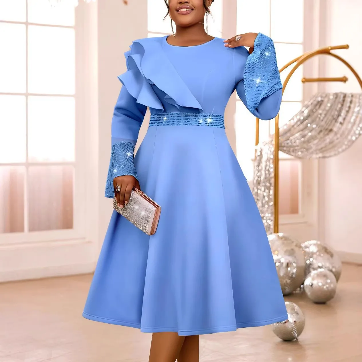 Africa Clothing Women Party Dresses Sequined Ruffles Flare Sleeves Christmas Wedding Guest Birthday Occasion Evening Event New
Africa Clothing Women Party Dresses Sequined Ruffles Flare Sleeves Christmas Wedding Guest Birthday Occasion Evening Event New