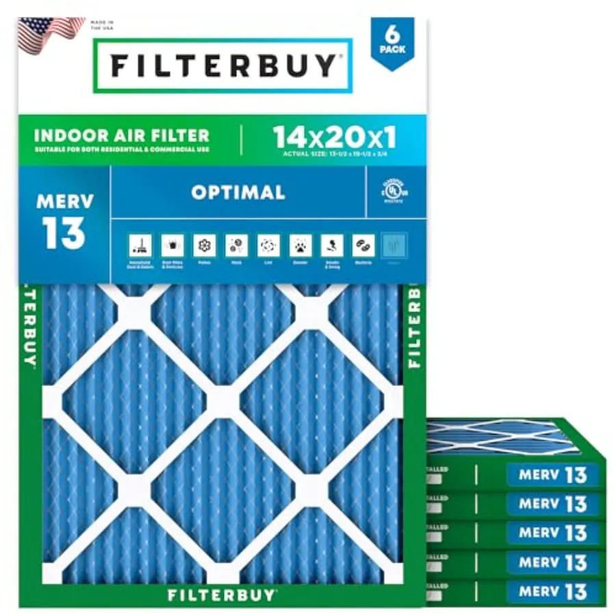 14x20x1 Air Filter MERV 13 Optimal Smoke and Allergy Defense 6-Pack,Electrostatic Pleated HVAC AC Furnace Filters Replacement,
14x20x1 Air Filter MERV 13 Optimal Smoke and Allergy Defense 6-Pack,Electrostatic Pleated HVAC AC Furnace Filters Replacement,