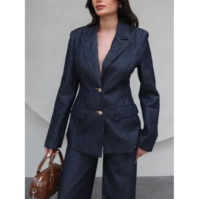 Women's Vintage High Street Fashion 2-Piece Suit Denim Jacket with Long Sleeve Blazer And Wide Leg Pants Straight Cut
Women's Vintage High Street Fashion 2-Piece Suit Denim Jacket with Long Sleeve Blazer And Wide Leg Pants Straight Cut