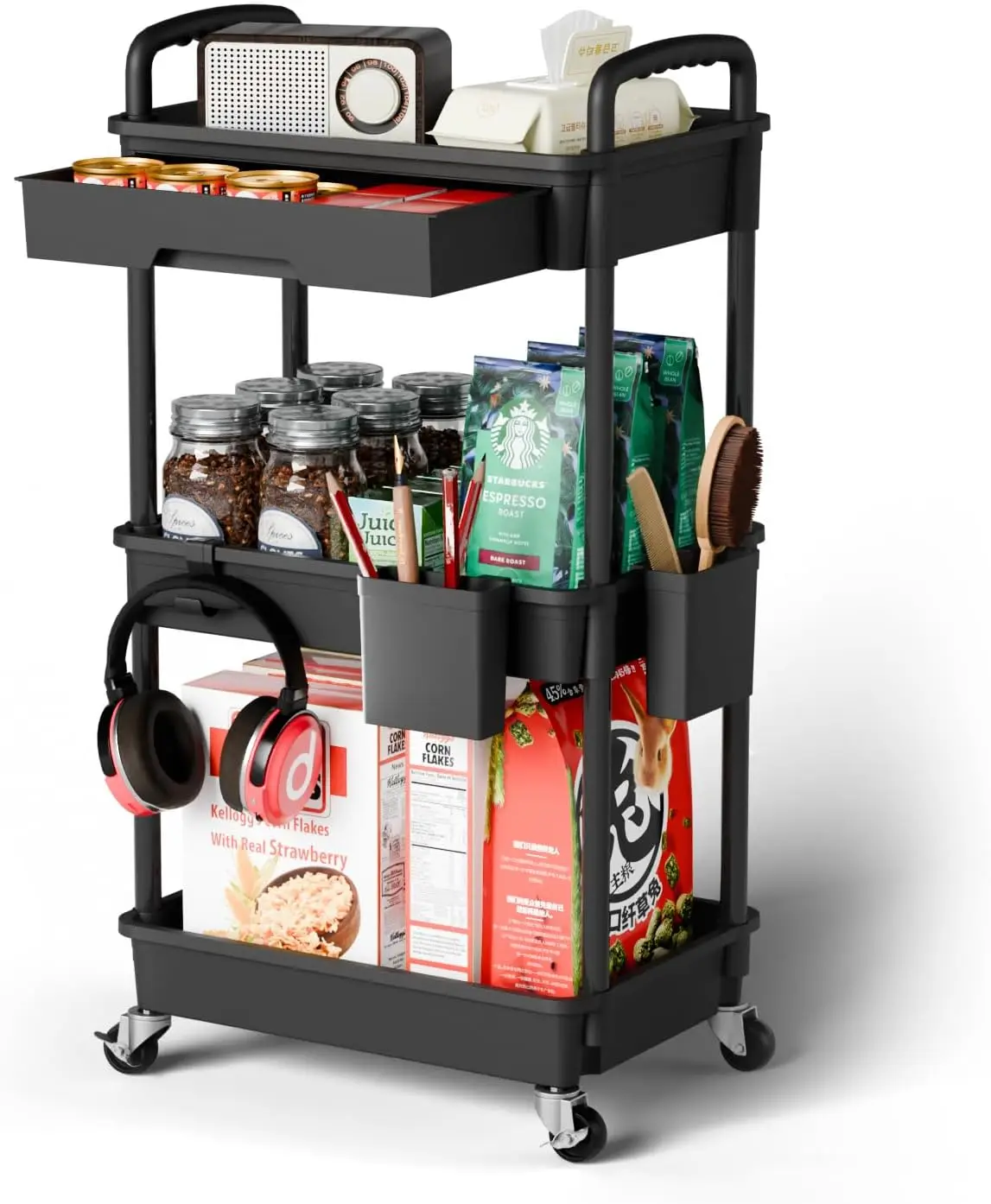 3 Tier Rolling Cart Organizer with Wheels Mobile Shelving Unit for Kitchen Bathroom Laundry Office Art Craft Diaper Snack Black
3 Tier Rolling Cart Organizer with Wheels Mobile Shelving Unit for Kitchen Bathroom Laundry Office Art Craft Diaper Snack Black