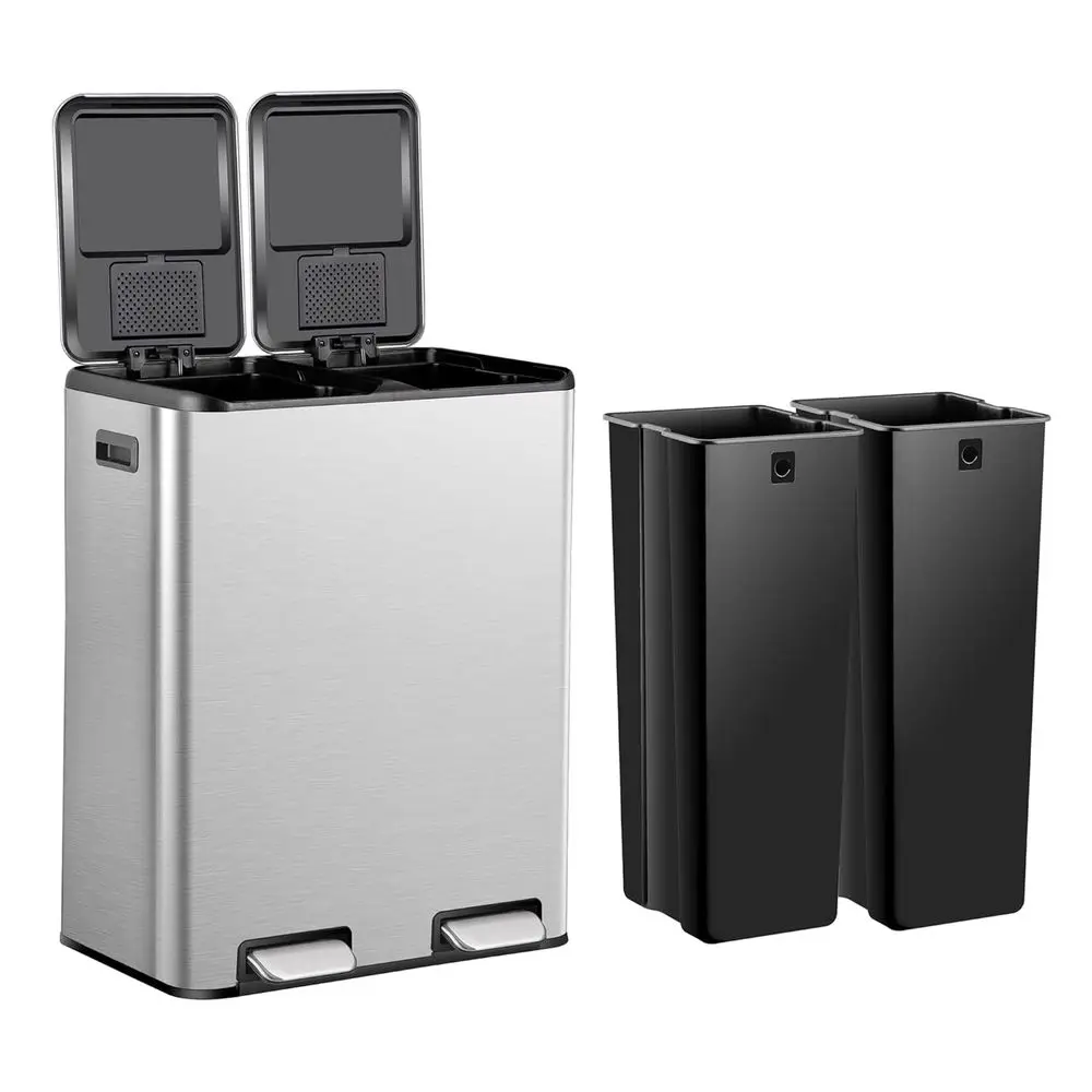 16 Gallon 60L Dual Stainless Steel Trash & Recycling Bin with Foot Pedal, Removable Liners, Soft-Close Lid, Silver
16 Gallon 60L Dual Stainless Steel Trash & Recycling Bin with Foot Pedal, Removable Liners, Soft-Close Lid, Silver