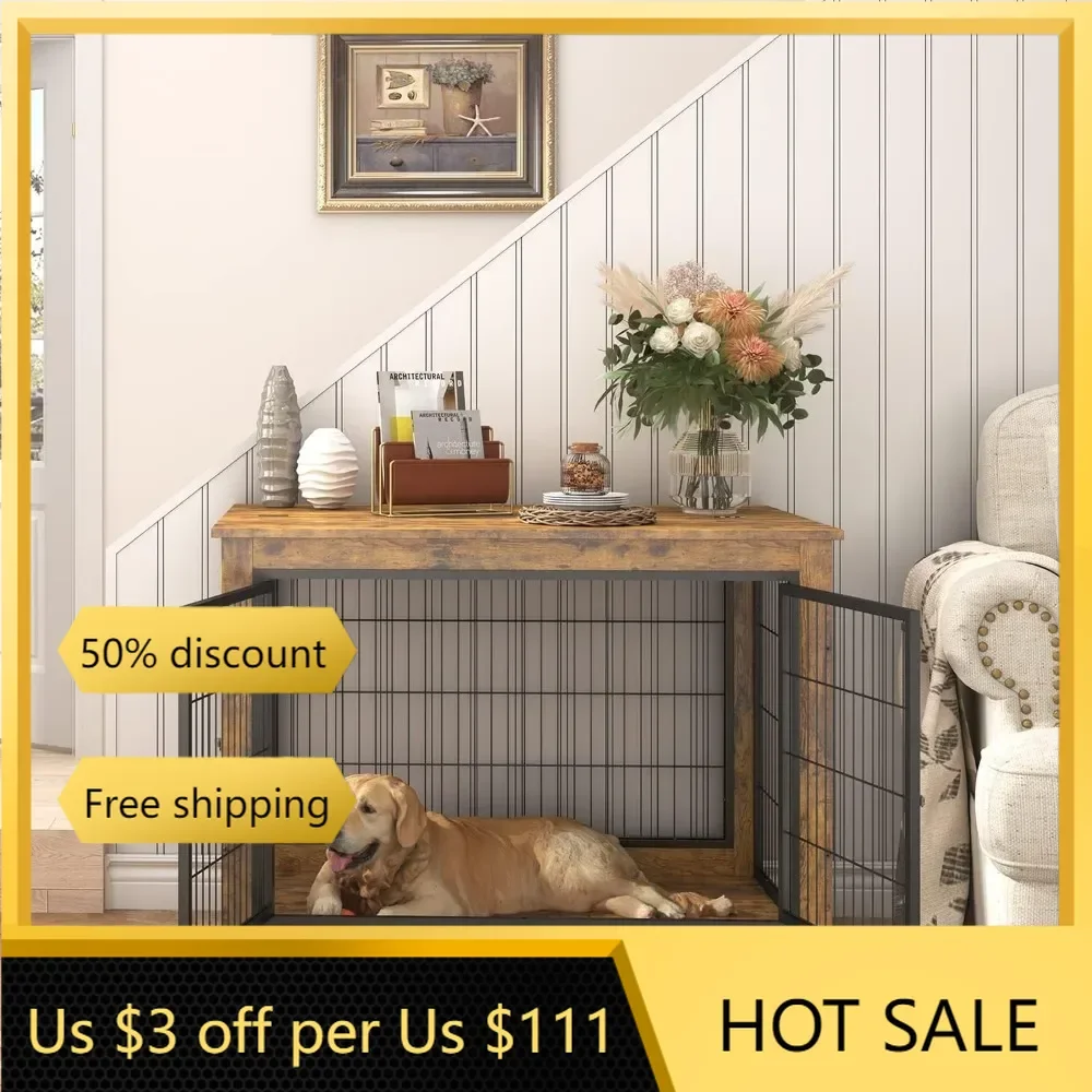 Wooden Dog Crate Table Furniture, 38.5" Dog Kennel with 3 Doors, Flip-up Top Opening and Wheels, Decorative Pet Crate Dog House
Wooden Dog Crate Table Furniture, 38.5" Dog Kennel with 3 Doors, Flip-up Top Opening and Wheels, Decorative Pet Crate Dog House