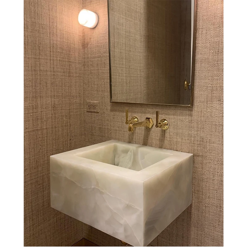 New Design Sink Bathroom Natural White Agate Marble Small Rectangle Wall Mounted Bathroom Sink
New Design Sink Bathroom Natural White Agate Marble Small Rectangle Wall Mounted Bathroom Sink