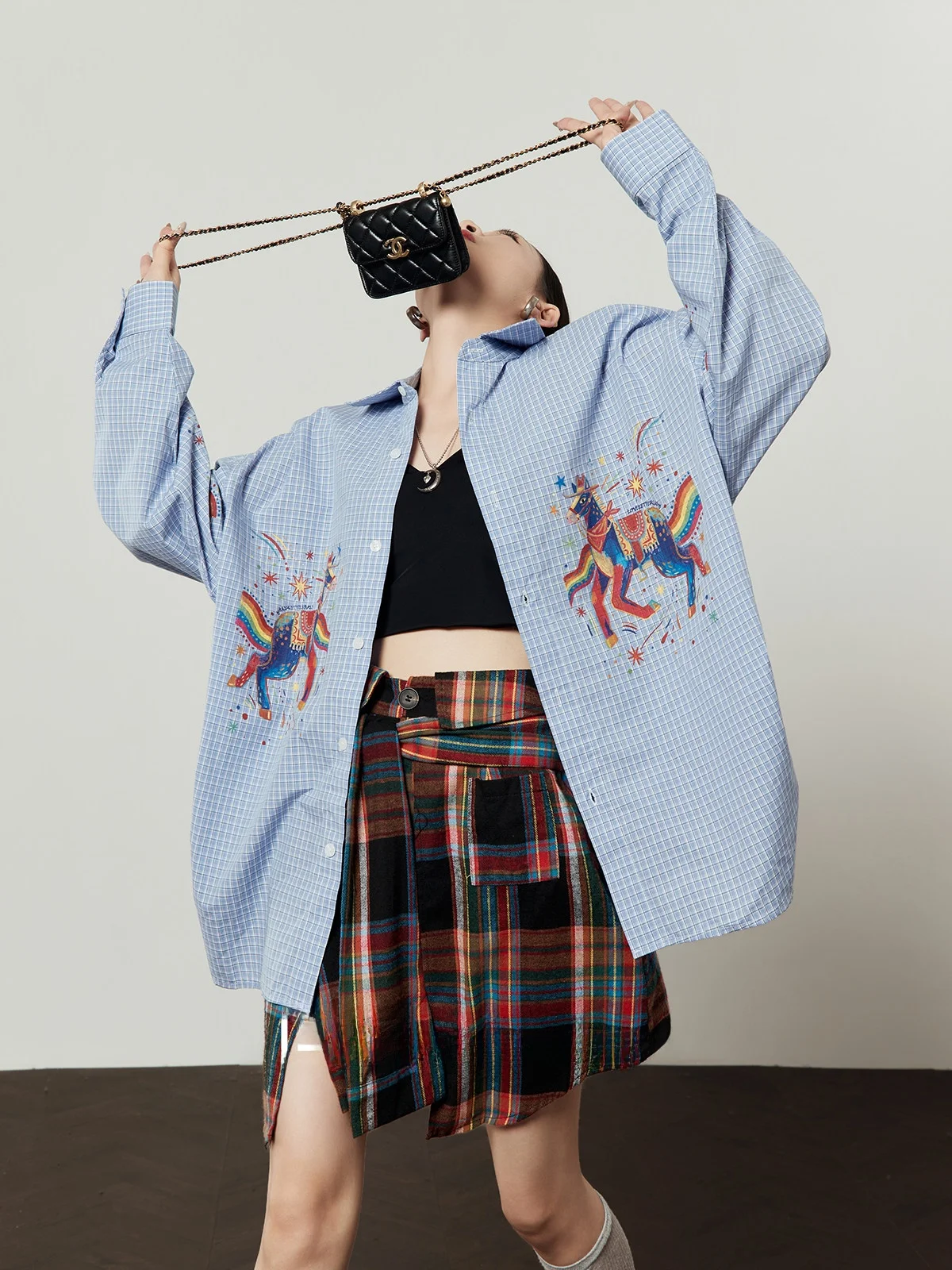 Rainbow Plaid Denim Shirt Women's Loose Casual Shirt Spring 2026 New Style Commute Style Slimming Effect Long Sleeve
Rainbow Plaid Denim Shirt Women's Loose Casual Shirt Spring 2026 New Style Commute Style Slimming Effect Long Sleeve