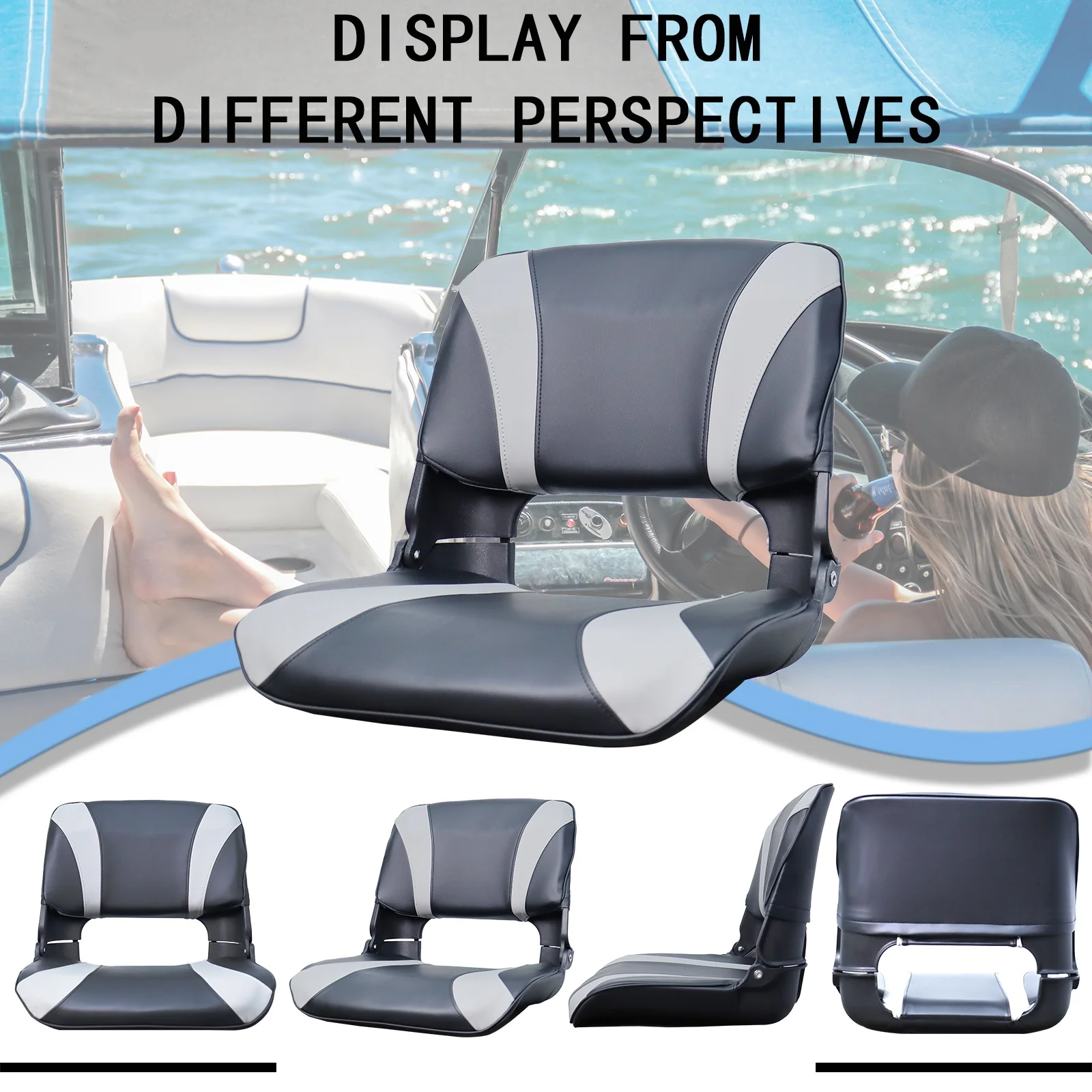 Folding Low Back Seat Boat Black and Gray Pontoon Boat Seat for Sightseeing Fishing 
Folding Low Back Seat Boat Black and Gray Pontoon Boat Seat for Sightseeing Fishing