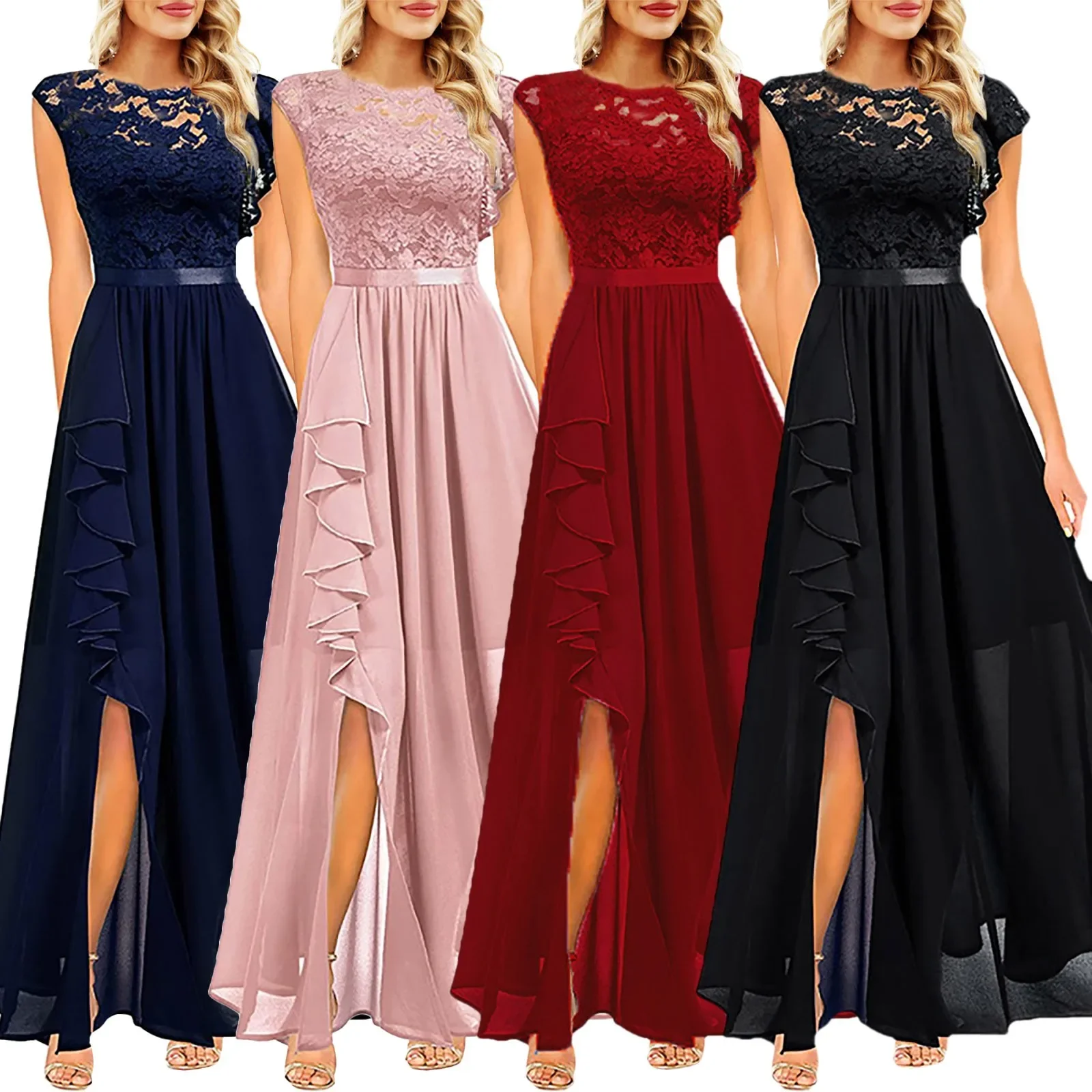 Women Elegant Long Maxi Dress Sleeveless Round Neck Party Wedding Dresses 2023 European Style Vintage Spliced Lace Chiffon Dress
Women Elegant Long Maxi Dress Sleeveless Round Neck Party Wedding Dresses 2023 European Style Vintage Spliced Lace Chiffon Dress