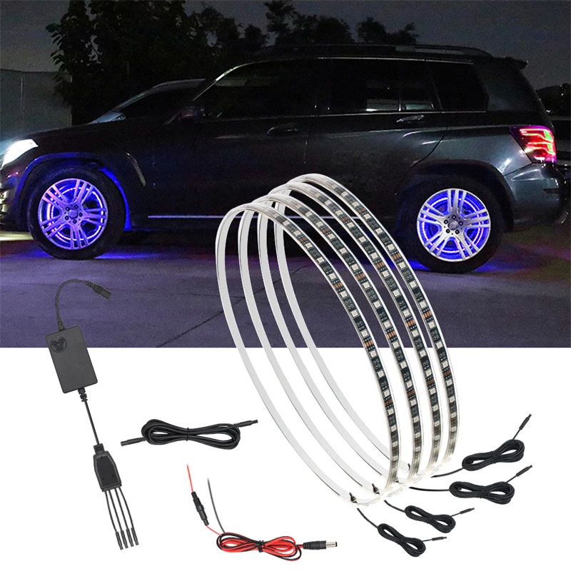 4Pcs 120cm LED Car Hub Lamp RGB APP Sound Control Waterproof Flexible Neon Strip 12V Auto Wheel Ring Decorative Atmosphere Light
4Pcs 120cm LED Car Hub Lamp RGB APP Sound Control Waterproof Flexible Neon Strip 12V Auto Wheel Ring Decorative Atmosphere Light