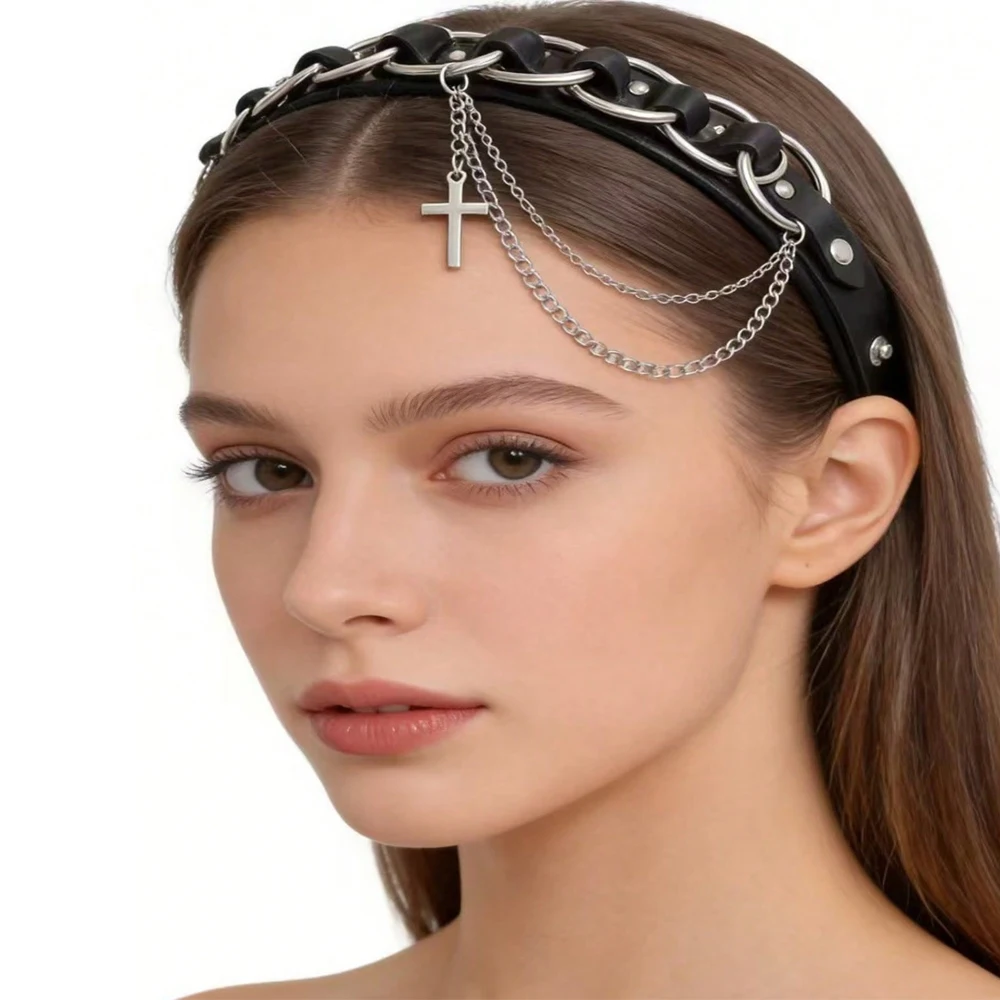 Punk Gothic Rivet Headbands, Dark Rivet Chain Cross Sweet Cool Style Headbands, Women's Ball Fashion Headwear, Party Gifts
Punk Gothic Rivet Headbands, Dark Rivet Chain Cross Sweet Cool Style Headbands, Women's Ball Fashion Headwear, Party Gifts