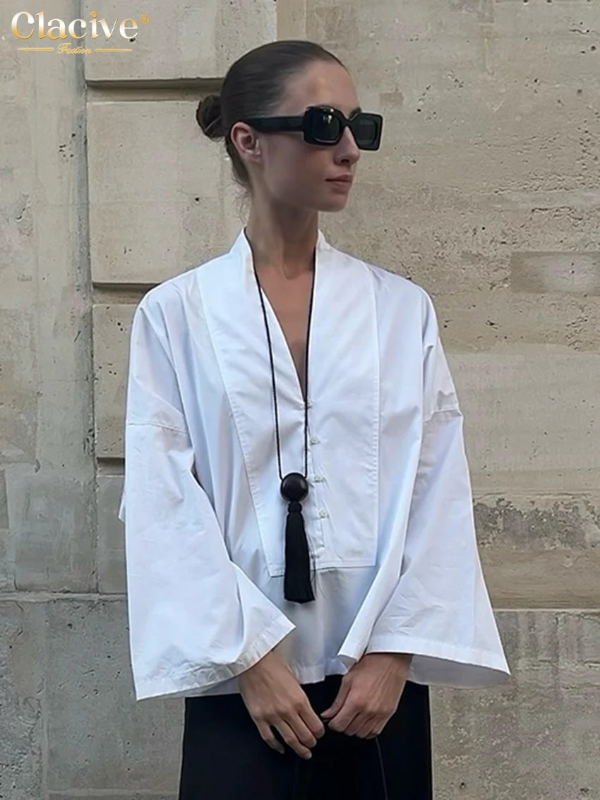 Clacive Fashion Loose White Women's Shirt 2025 Sexy V-Neck Long Sleeve Lady Shirts Elegant Classic Solid Top Female Clothing 
Clacive Fashion Loose White Women's Shirt 2025 Sexy V-Neck Long Sleeve Lady Shirts Elegant Classic Solid Top Female Clothing