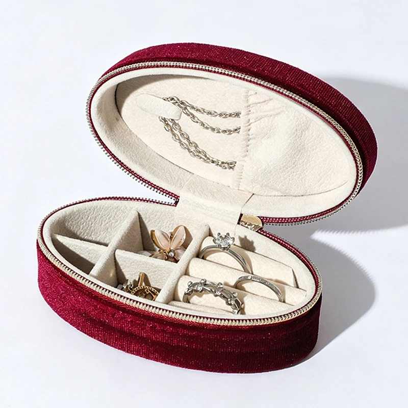 Oval Velvet Jewelry Box - Vintage Mini Portable Zipper Case for Ring, Earrings & Necklace, Travel Display Storage
Oval Velvet Jewelry Box - Vintage Mini Portable Zipper Case for Ring, Earrings & Necklace, Travel Display Storage