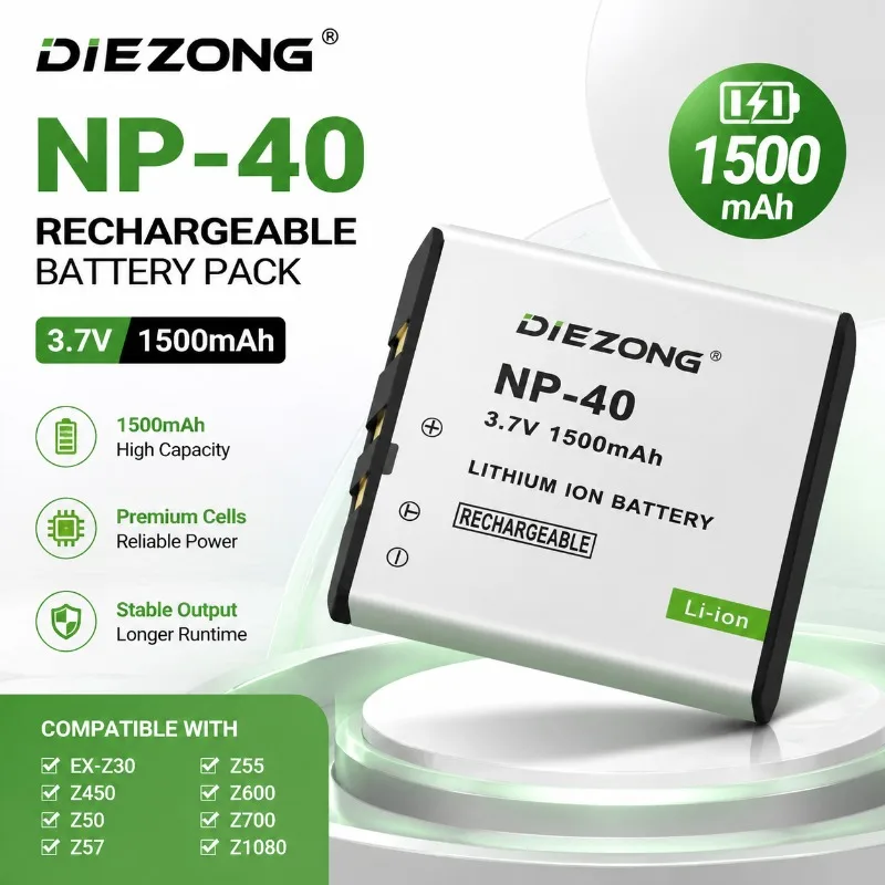 3.7V 1500mAh NP-40 CNP40 Camera Battery for Casio EX-Z30 Z450Z50 Z57Z55 Z600 Z700 Z1080 High-Quality Digital Batteries
3.7V 1500mAh NP-40 CNP40 Camera Battery for Casio EX-Z30 Z450Z50 Z57Z55 Z600 Z700 Z1080 High-Quality Digital Batteries